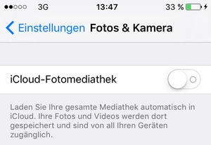 Screenshot iOS (iCloud Fotosync deaktivieren)